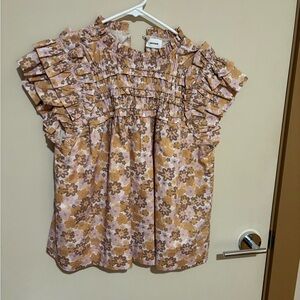 Floral Ruffle Blouse in Pink and Brown